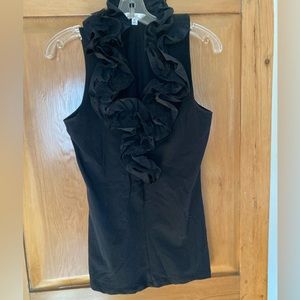 cabi brand lace & taffeta ruffle top.